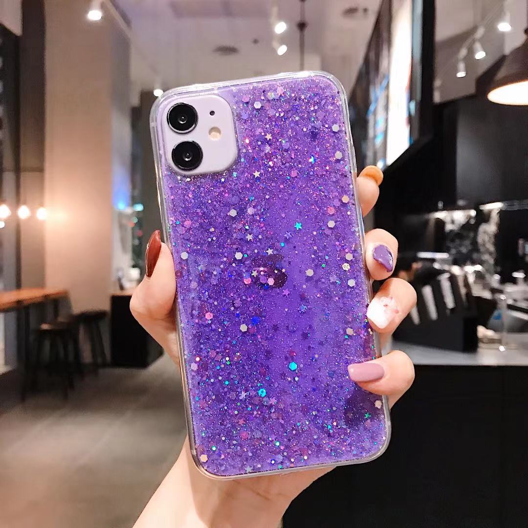Glitter Case For iPhone X XS XR XS Max Shockproof TPU Cover Purple