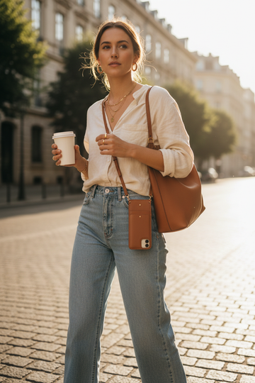 Leather Crossbody Wallet Case Lifestyle