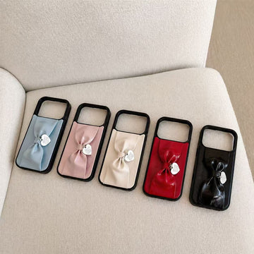 3D Bow Heart Charm iPhone Case – Available in 5 Colors | Coquette Vegan Leather Phone Case for iPhone 14 to 17