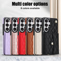 6 color options for Samsung Galaxy quilted leather crossbody wallet cases including lavender rose gold red brown cream white and black