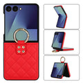 Samsung Galaxy Z Flip 8 quilted leather case in Red with gold ring kickstand – 180° folding design
