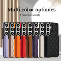8 color options for Samsung Galaxy quilted leather crossbody wallet cases including black lavender orange red brown and purple