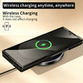 Black leather Samsung Galaxy Z Fold ring case charging wirelessly on a qi pad with case on