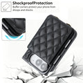 Black quilted leather case for iPhone DUO illustrating drop-tested shockproof corner buffer protection.