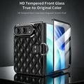 Black quilted leather iPhone DUO case featuring integrated HD tempered glass front screen protector