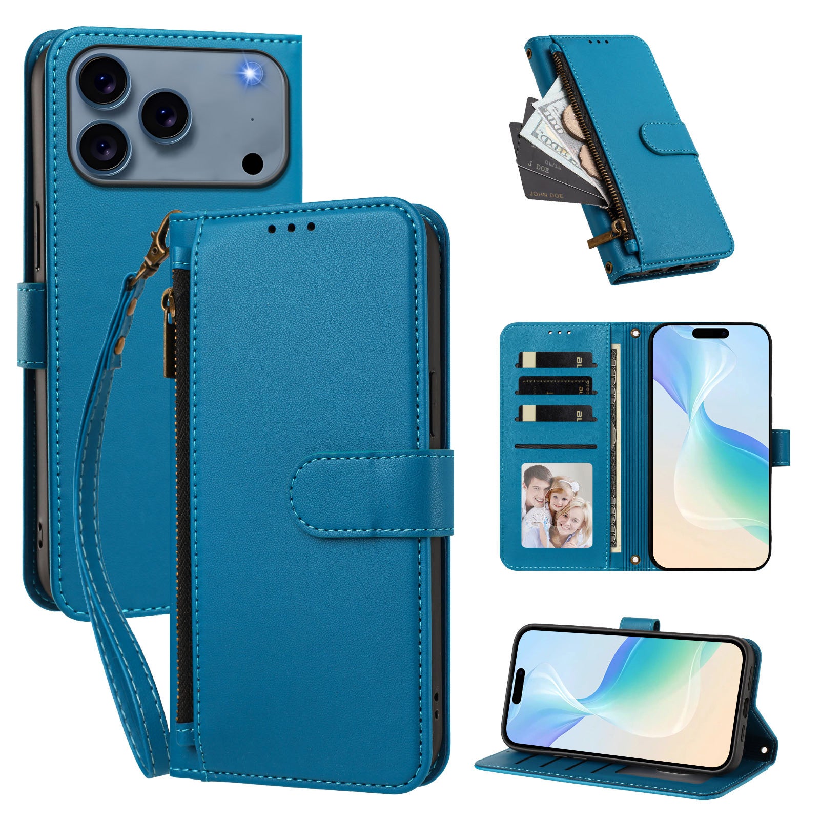 Blue — flip cover, card holder