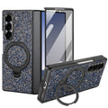 Blue glitter case for Samsung Galaxy Z Fold featured from back, front screen, and horizontal kickstand views.