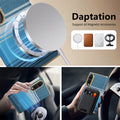 Blue pattern Samsung Galaxy Z Fold 8 case demonstrating MagSafe wireless charging magnetic car mount and card holder compatibility