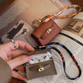 Brown AirPods Pro Leather Case with Woven Basket Texture and Keychain