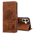 Brown cat design phone case in kickstand mode showing hands-free video viewing.