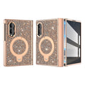 Champagne luxury glitter case for Samsung Galaxy Z Fold 8 featuring a sparkling champagne diamond finish, matching electroplated frame, rotating ring stand, and magnetic hinge guard.