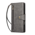 Charcoal grey leather wallet case with lanyard loop for iPhone 18 Pro Max