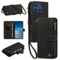 Classic black Motorola Moto G Stylus 5G leather wallet case set featuring camera cutouts, zipper pouch, and wrist strap⁠