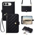 Classic black quilted leather crossbody case for iPhone DUO with zipper coin pocket and wrist strap