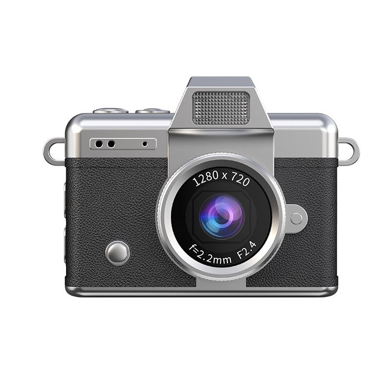 Close-up of Black mini digital camera displaying