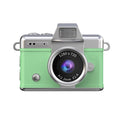Close-up of Green mini digital camera displaying