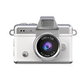 Close-up of White mini digital camera displaying