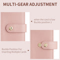 Close-up of the multi-gear dual-snap magnetic buckle adjusting for single or multiple card storage capacity.
