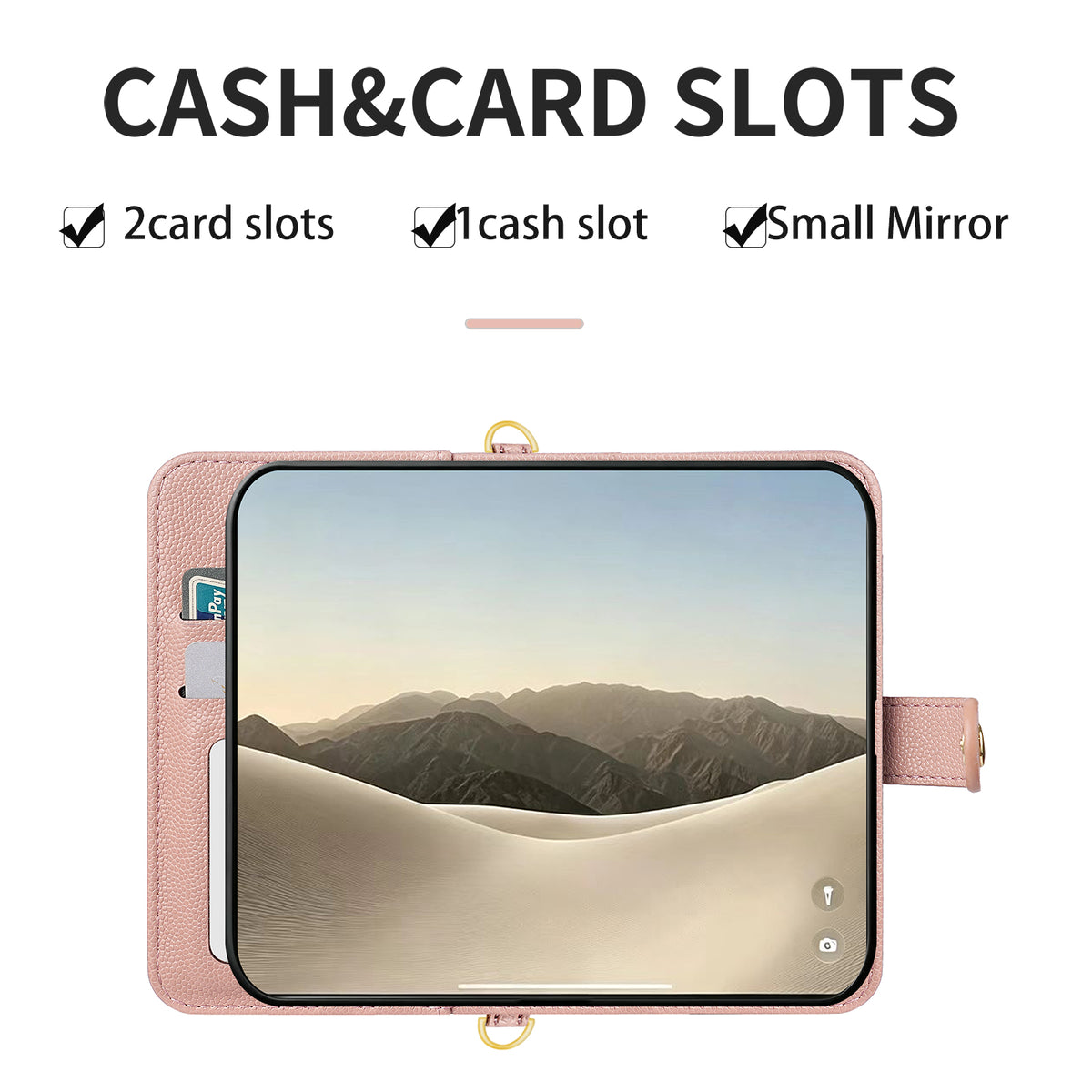 Close up of iPhone DUO folio interior showing 2 card slots cash pocket