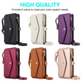 Color availability preview for Samsung Galaxy A series leather wallet case shown in Black, Cream, Purple, Wine Red, Brown, and Rose Gold.