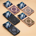 Color lineup of Samsung Galaxy Z Flip luxury glitter cases in Rose Gold, Champagne, Black, Gold, and Blue variants.