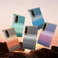 Color lineup of Samsung Galaxy Z Fold 8 hard cases in blue green orange black and purple with geometric woven textures