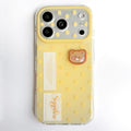 Cream Yellow Bear 3D Phone Case - Charming teddy bear decoration on pastel yellow dotted iPhone case
