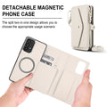 Cream white 2-in-1 magnetic detachable phone case for Samsung Galaxy A73 A72 separated from the wallet folio housing.