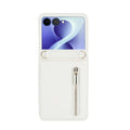 Cream white leather crossbody zipper wallet case tailored for Samsung Galaxy Z Flip fold phone.⁠