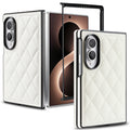 Cream white quilted leather case shown open with the front bezel frame for Samsung Galaxy Z Fold 8