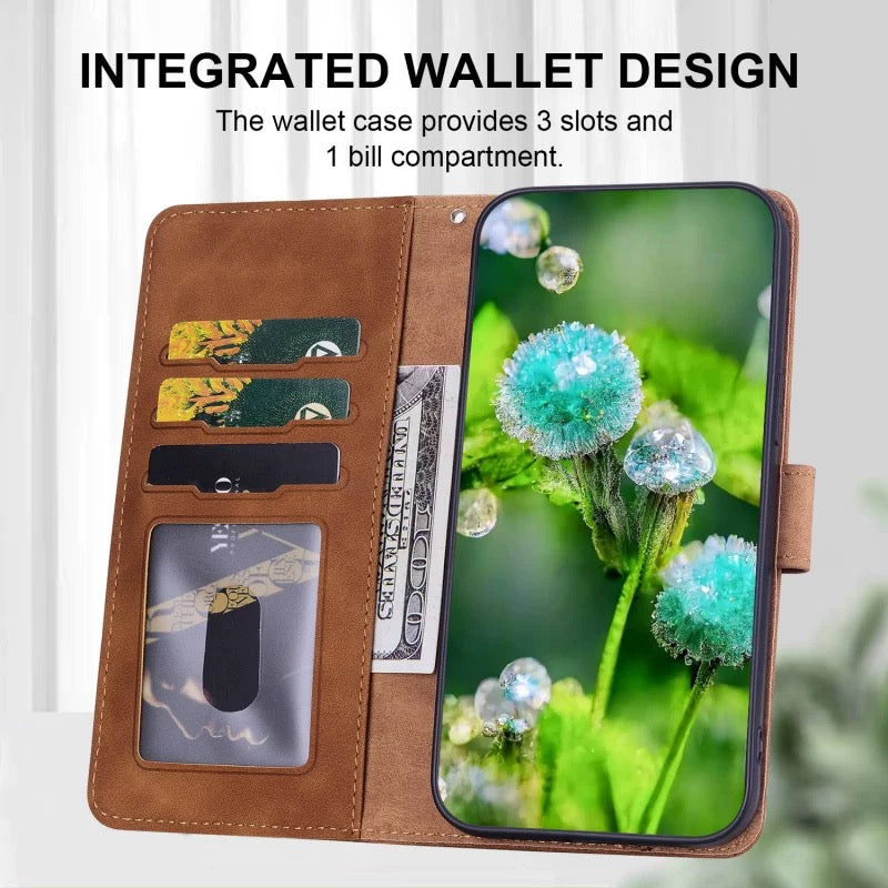 Dandelion cat flip folio case open showing 3 card slots and cash pocket interior