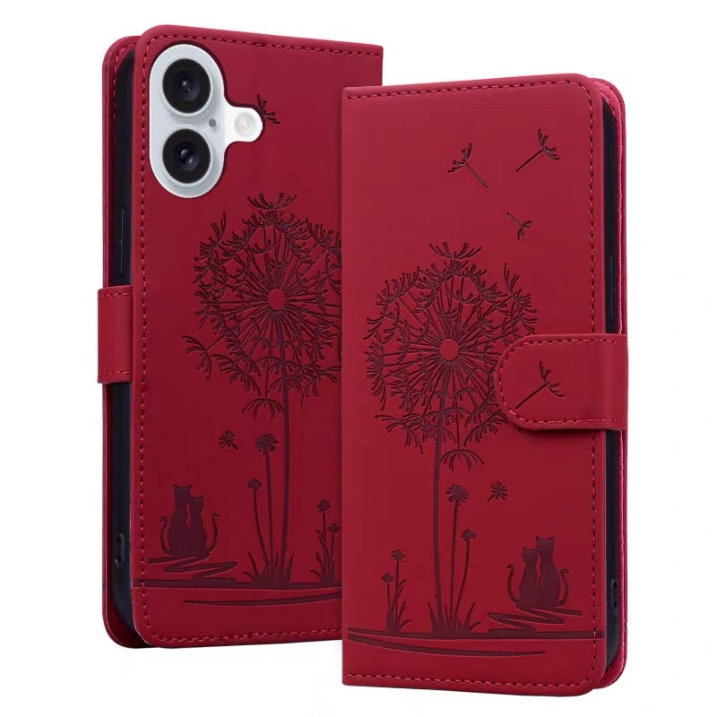 Dandelion cat folio case in red showing full-edge TPU protection for iPhone