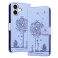 Dandelion cat leather case closed with magnetic clasp in purple for iPhone