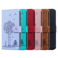 Dandelion cat leather wallet case flat lay showing all 6 colour options