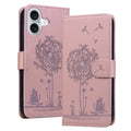 Dandelion cat wallet case with detachable wrist strap in pink for iPhone