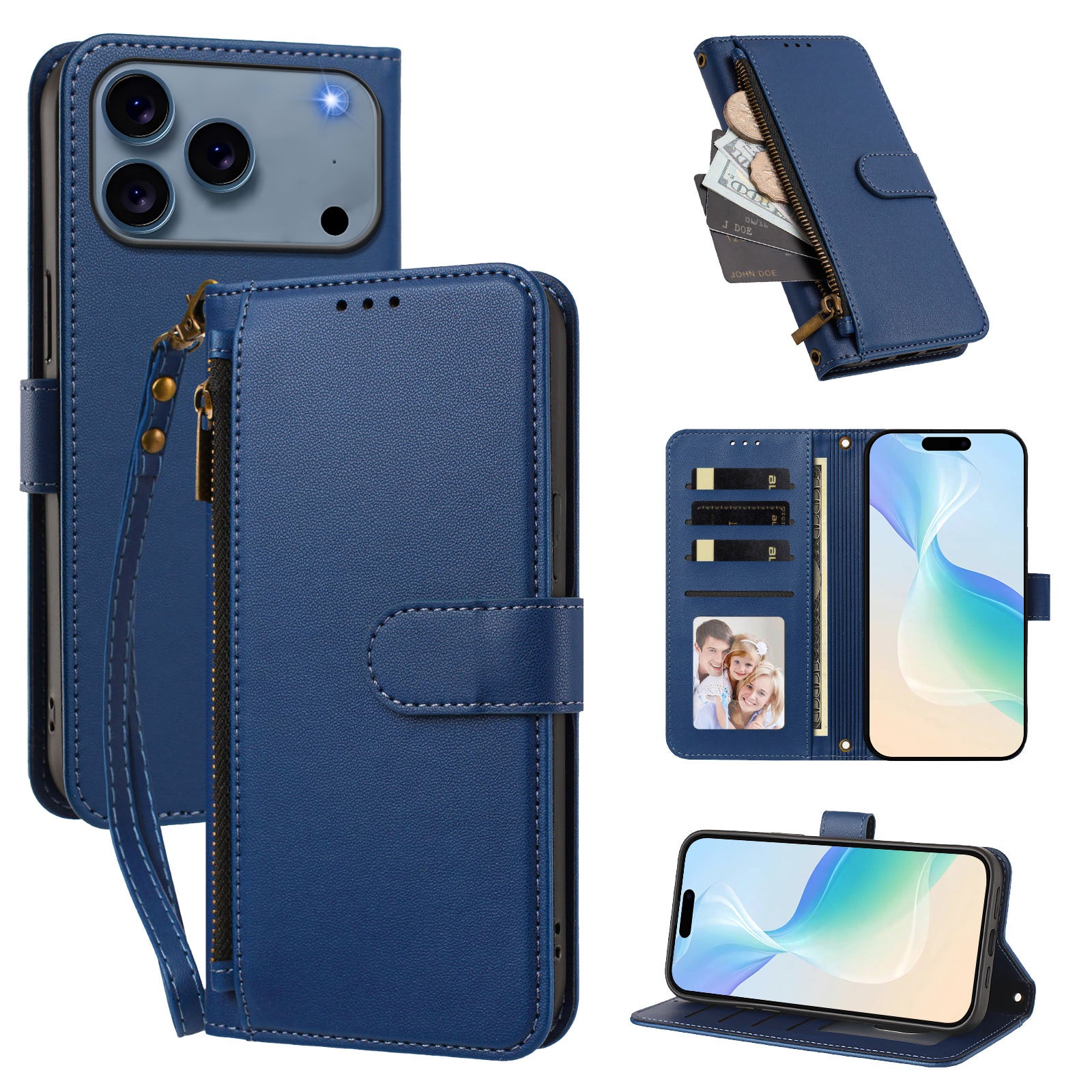 Dark Blue — card slots, magnetic snap closure
