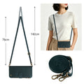 Dark green Moto G Stylus 5G crossbody phone case displaying 76cm to 142cm adjustable shoulder strap measurements