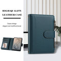 Dark green luxury leather wallet folio case for Samsung Galaxy Z Fold 8 standing.