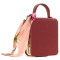 Dark red luxury leather handbag phone case for Samsung Galaxy Z Flip with gold frame trim and silk ribbon