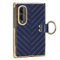 Deep navy blue luxury chevron leather case for Samsung Galaxy Z Fold 8 with gold ring holder