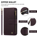 Deep purple Samsung leather wallet case with matching wrist lanyard, card slots, and magnetic latch