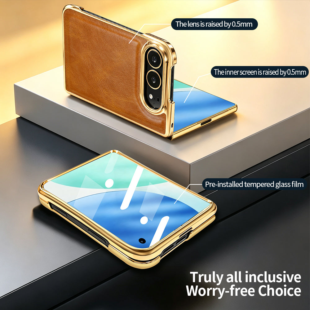 Diagram showing 0.5mm raised camera lens bezel and pre-installed tempered glass on iPhone DUO