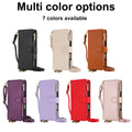 Front view of 7 color options for RFID crossbody leather wallet case for iPhone 18 and 17 series