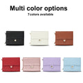 Front view of folded Samsung Z Flip leather wallet case in six metallic and matte pastel colors with gold snap closure.