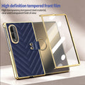 High definition built-in tempered glass front screen protector on gold frame Samsung Galaxy Z Fold 8 leather case