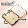 Interior view of electroplated iPhone DUO phone case displaying soft scratch-resistant microfiber lining fabric layer.