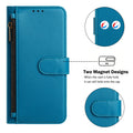Lagon blue Motorola Moto G Power 5G leather wallet case close-up showing dual magnetic closure tabs.
