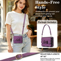Lifestyle model wearing the light purple leather bow case for Motorola RAZR with an adjustable  46