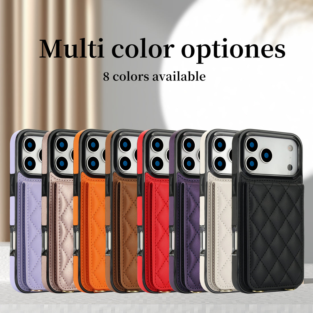 Woman wearing orange quilted leather crossbody phone wallet case with adjustable shoulder strap