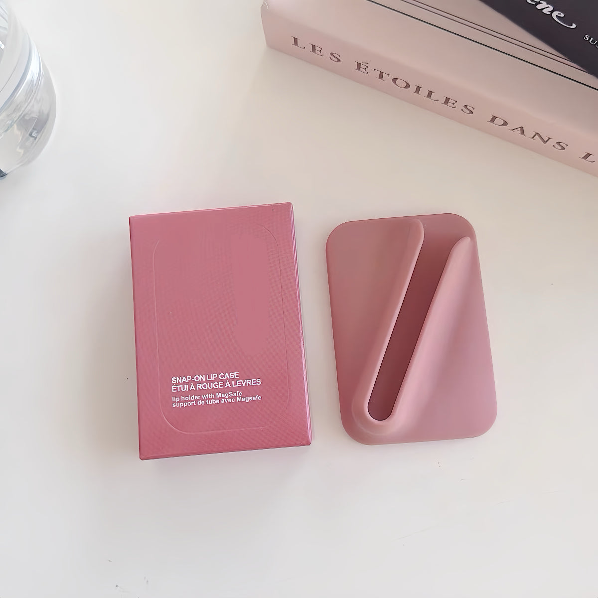 MagSafe lip gloss holder phone wallet in Jelly Bean pink – silicone lipstick sleeve for iPhone
